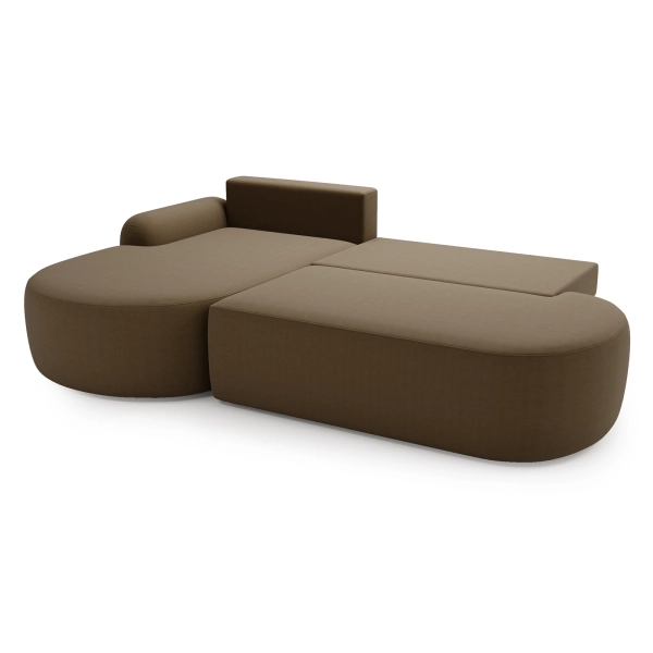 BRĄZOWY NAROŻNIK DO SALONU Z FUNKCJĄ SPANIA AGAT O W TKANINIE LAMBI - FUNKCJA SPANIA